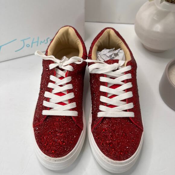 Betsey Johnson Sb-Sidny Rhinestone/Jeweled Sneakers Red Women 8M Tried On - Picture 5 of 10